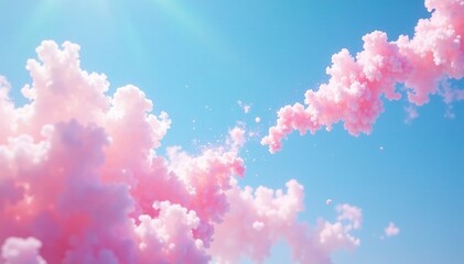 Fototapeta premium thin pink wisps float in the air amidst a clear blue sky, wispy, blue, cloudy background