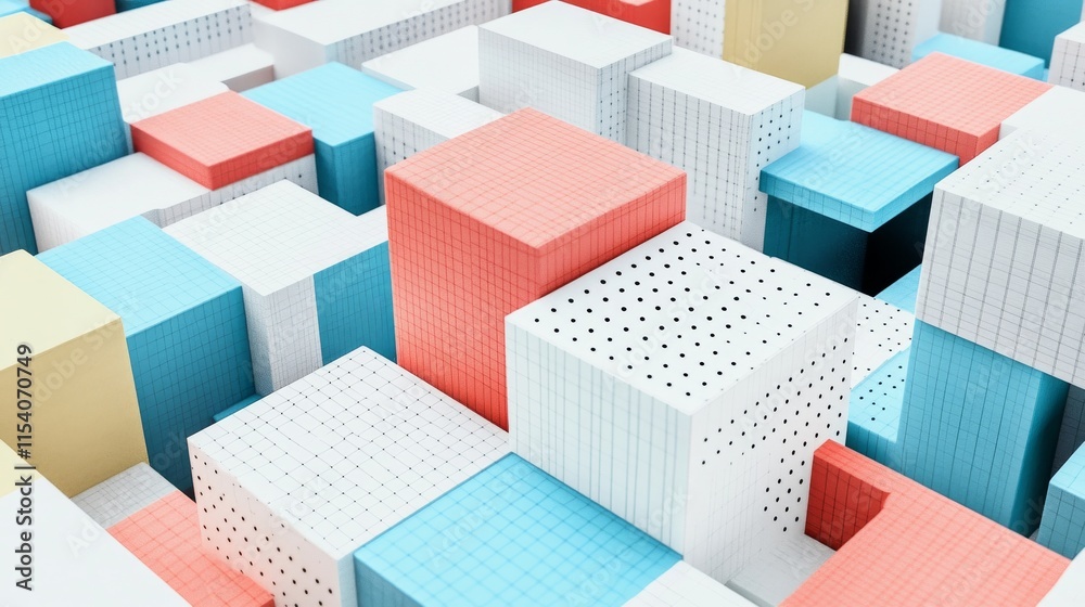 Poster an abstract block-building scene with artistic patterns, contemporary construction style, photo of