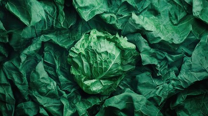 Fresh Organic Cabbage Surrounded by Green Leaves on a Rustic Background Perfect for Healthy Cooking and Culinary Concepts