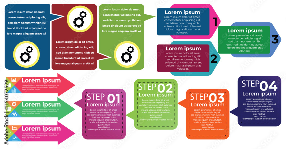 Poster modern infographic slides presentation elements template. business process and step diagram. data vi