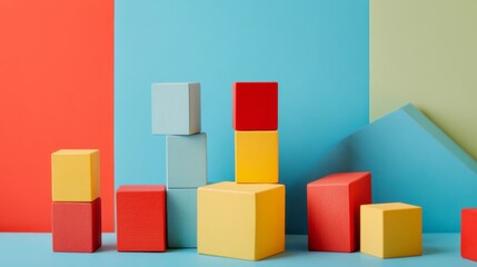 Fototapeta premium An abstract block-building setup with artistic patterns, Contemporary construction style, photo of