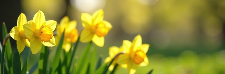 Obraz premium Daffodils swaying gently in the spring breeze, garden, spring, petals
