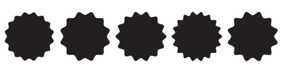 Set of black price sticker, sale or discount sticker, sunburst badges icon. Stars shape with different number of rays. Special offer price tag. Red starburst promotional badge set, shopping labels. 