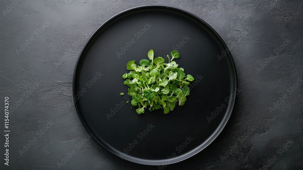 Wall mural Fresh Brussels sprouts arranged artistically on a sleek black plate showcasing vibrant green colors and natural textures for culinary appeal.