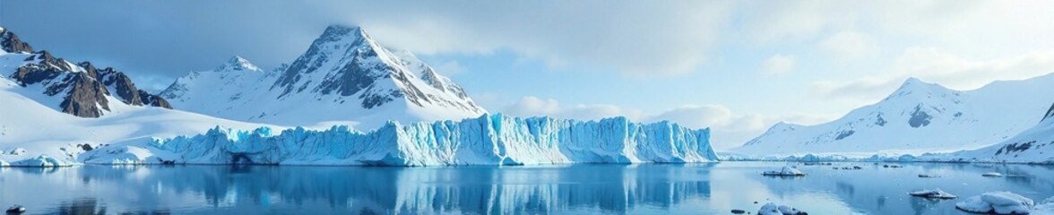 Fototapeta premium Icy glacier towering over the Antarctic landscape, snowy landscape, Antarctic scenery