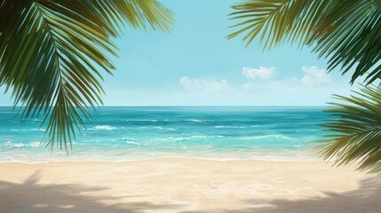 Serene Tropical Beach Scene with Lush Palm Trees and Clear Water