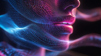 Fototapeta premium Digital Representation of a Human Face With Glowing Lines and Vibrant Colors Creating a Sense of Movement and Emotion