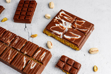 Dubai chocolate bar with pistachio paste and kadaif dough