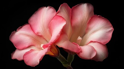 Stunning pink adenium flowers in full bloom captured against a black background showcasing their natural elegance and beauty