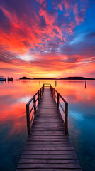 Exquisite Sunrise Scenery Over The Calm Bay With A Solitary Boat Moored
