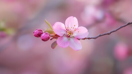 Fototapeta premium Delicate pink cherry blossom petals with soft bokeh background creating a serene and dreamy floral atmosphere for nature themes.