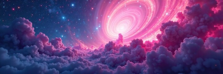 Fototapeta premium Cosmic pink and blue nebula with swirling clouds of gas, pink, cosmic