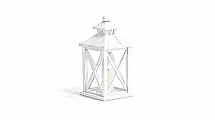 Obraz premium White Wooden Lantern with Decorative Design for Cozy Home Decor and Ambient Lighting in Rustic Style