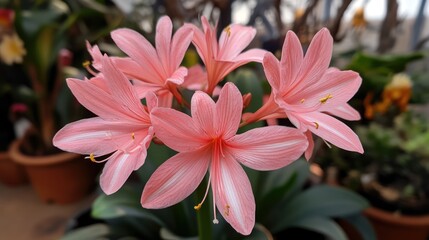 Fototapeta premium Delicate pink Azzalea flowers showcasing vibrant petals and lush foliage in a serene botanical setting