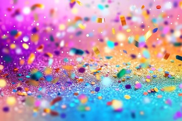 Colorful glitter and confetti on a bright gradient background. New Year's Eve event posters, party...