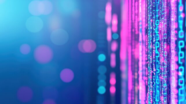 Colorful Digital Data Stream with Binary Code and Bokeh Light Effects - Powered by Adobe