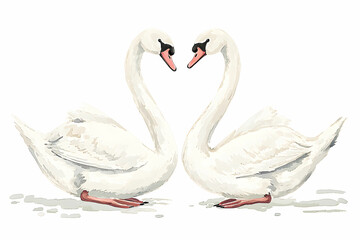 Elegant and Graceful Swans Forming a Heart Shape on a Serene White Background