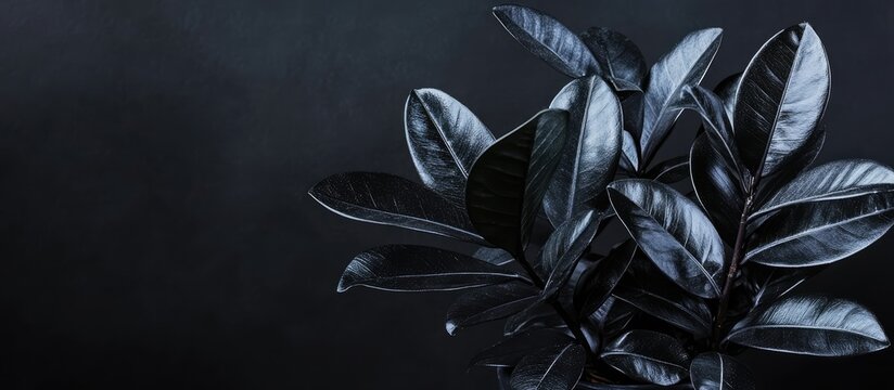 Fototapeta Potted Zamioculcas Zamiifolia Raven plant with glossy black leaves on dark backdrop ideal for elegant or spooky interior design themes