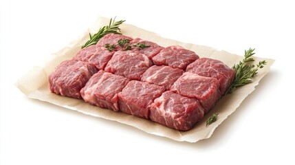 Beef Cuts for Shabu Shabu and Sukiyaki Preparation Fresh Meat with Herbs on Tray