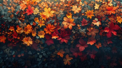 Autumn leaves forming a vibrant background Concept of fall season