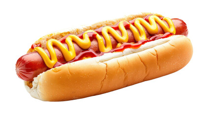 Hot dog with ketchup and mustard, isolated on a white background. isolated on a transparent background. PNG format for graphic design.