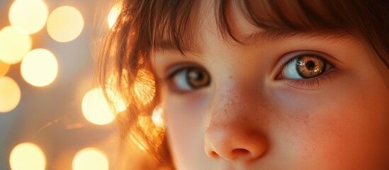 Close-up portrait of a young girl with captivating eyes and a soft bokeh background symbolizing childhood innocence and healthcare themes
