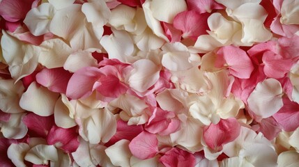 Obraz premium Elegant Arrangement of Pink and White Orchid Petals Creating a Soft Floral Backdrop Ideal for Weddings or Romantic Themes