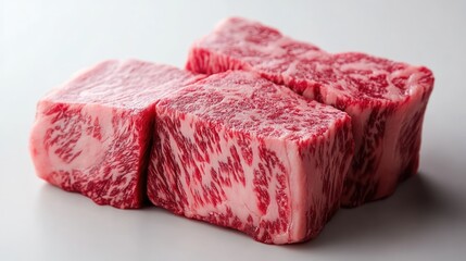 Premium marbled beef steaks showcasing intricate fat marbling ideal for high-end culinary presentations and gourmet recipes