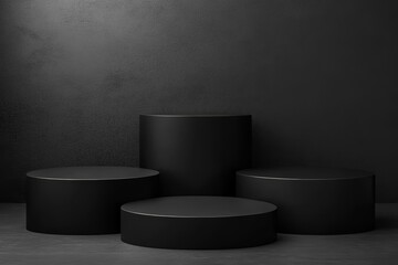 Modern Black Product Display with Cylindrical Platforms