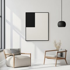 Modern Interior Design Featuring Minimalist Furniture and Abstract Artwork in a Well-Lit Living Space