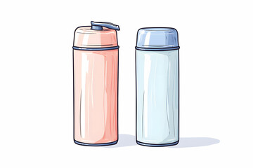 Colorful beverage containers for hydration, featuring pink and blue designs, ideal for outdoor activities and fitness enthusiasts
