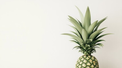 Ripe pineapple with lush green leaves standing on a bright white background showcasing tropical freshness and vibrant colors