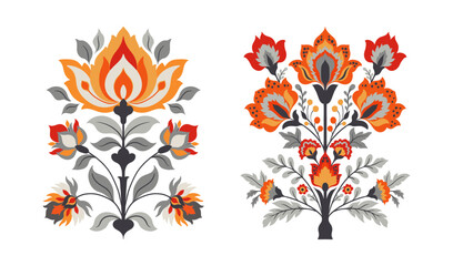 Mughal decorative ornamental floral. Vintage intricate traditional mughal style with flowers and foliage.