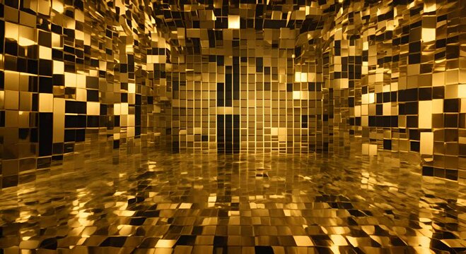 Glitched background with pixel sorting in gold and black 4K