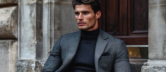 Stylish gift ideas for men featuring a sophisticated man in a modern outfit exuding confidence and elegance in an urban setting