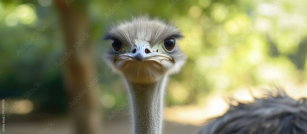 Poster ostrich portrait in natural habitat showcasing unique features within a serene national park setting