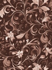 Fototapeta premium Elegant floral pattern with intricate designs in shades of brown and cream for interior decor projects. Generative AI
