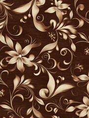 Elegant floral pattern on a dark brown background showcasing artistic design elements and intricate details of nature. Generative AI
