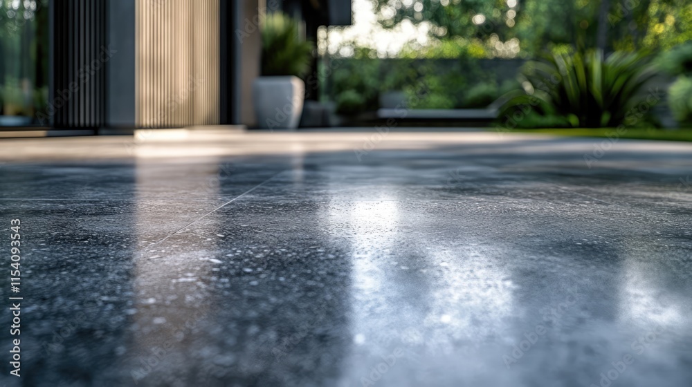 Poster Polished concrete texture in outdoor setting emphasizing modern design and natural surroundings. Ideal for architecture and landscaping projects.