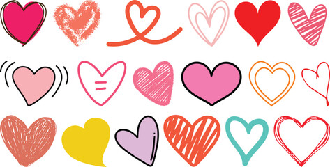 Heart doodles and Hand drawn hearts set collection