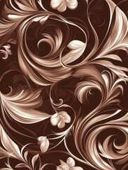 Fototapeta premium Elegant floral pattern design featuring swirls and elements on a rich dark background. Generative AI