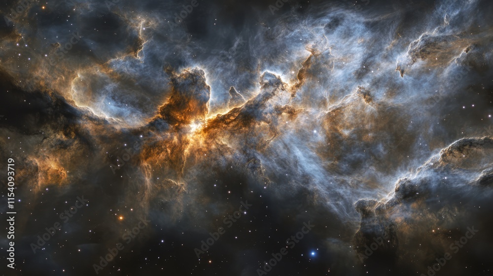 Poster vivid cosmic landscape illustrating a stunning nebula with vibrant colors and intricate cloud format