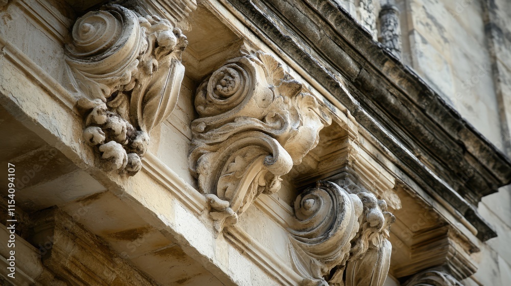 Poster ornate architectural details of an historic building showcasing intricate stone carvings and designs