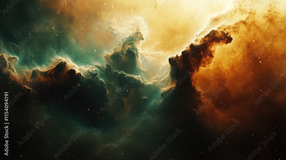 Aufkleber Cosmic Nebula in Outer Space Abstract Landscape with Vibrant Colors and Stellar Elements