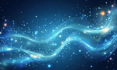 A mesmerizing blue background features flowing wavy lines illuminated by sparkling stars, evoking a sense of wonder and tranquility. The soothing design inspires creativity and imagination.