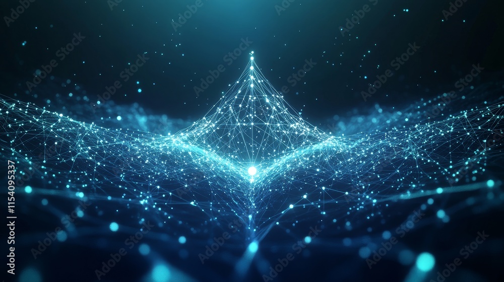 Aufkleber Digital Wave Formation With Glowing Nodes Creates a Mesmerizing Visual Display of Interconnected Data in an Abstract Setting