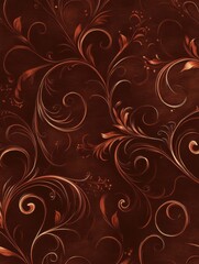 Elegant swirling floral pattern in rich brown tones with warm accents adorning a textured background. Generative AI