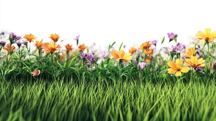 Fototapeta premium Vibrant meadow with colorful flowers and lush green grass under bright daylight for nature and landscaping themes
