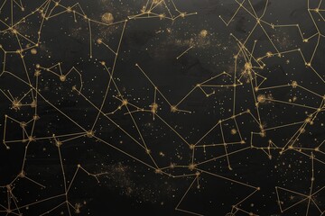 A minimalist depiction of constellations traced in golden lines on a black canvas