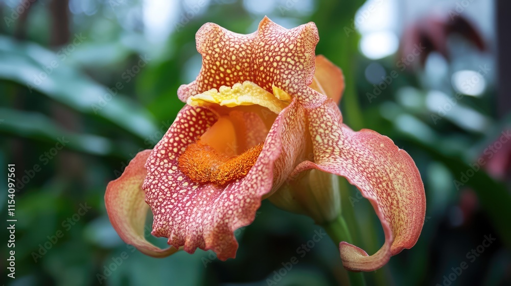 Poster vibrant orchid flower showcasing intricate patterns and colors in a lush botanical setting. perfect 